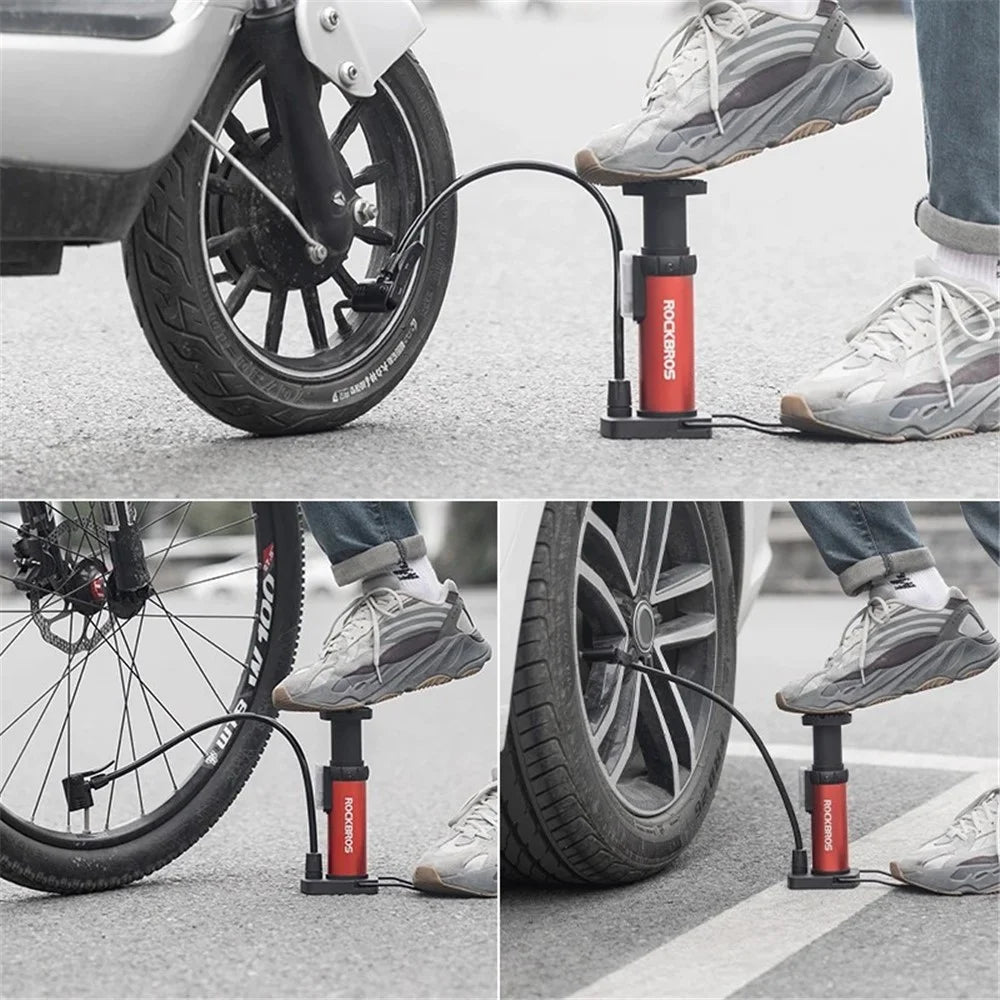 ROCKBROS 4522L Portable Foot Pump 100PSI High-Pressure Bicycle Air Tire Pump E-Bike Inflator Pump - Black - 6