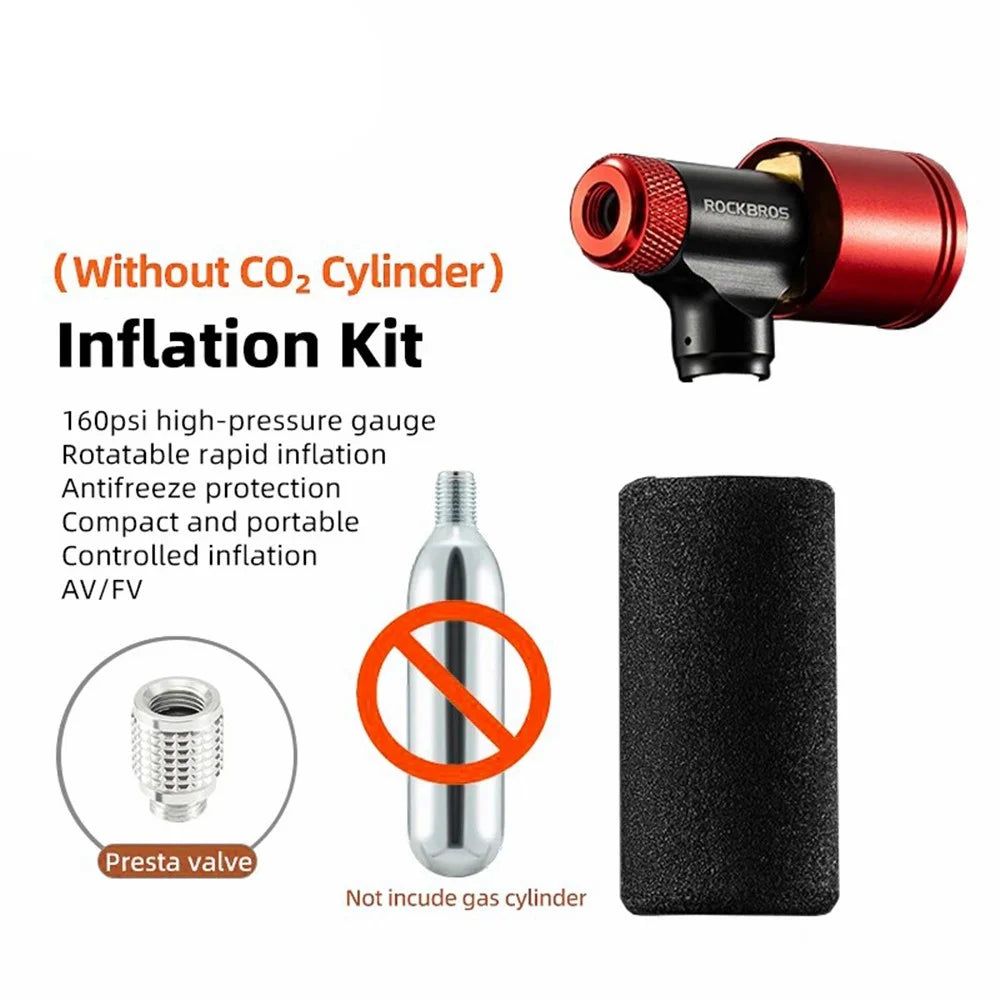 ROCKBROS Bicycle CO2 Cylinder Inflator Gas Nozzle Bike Tire Pump Presta and Schrader Valve Compatible - 2
