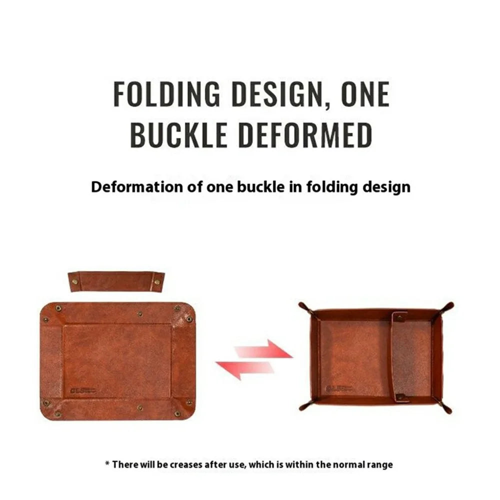 CLS Portable Outdoor PU Leather Sundries Organizer Folding Storage Tray for Camping BBQ - Brown - 2