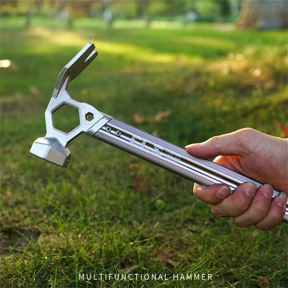 CLS Outdoor Camping Tent Peg Hammer Stainless Steel+Aluminum Alloy Handle Nail Puller - Black - 7