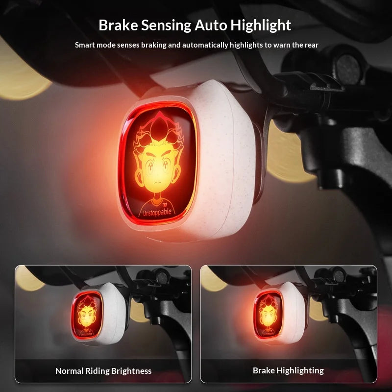 WEST BIKING YP0701505 Smart Anime IP Bike Tail Light Brake Sensing Warning Light for Mountain/Road Cycling - White/Style A - 2