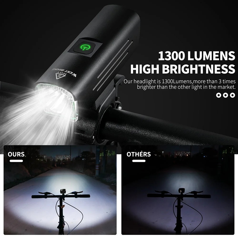 WEST BIKING YP0701295 1300LM Mountain Bike Headlight USB Rechargeable Flashlight - 4