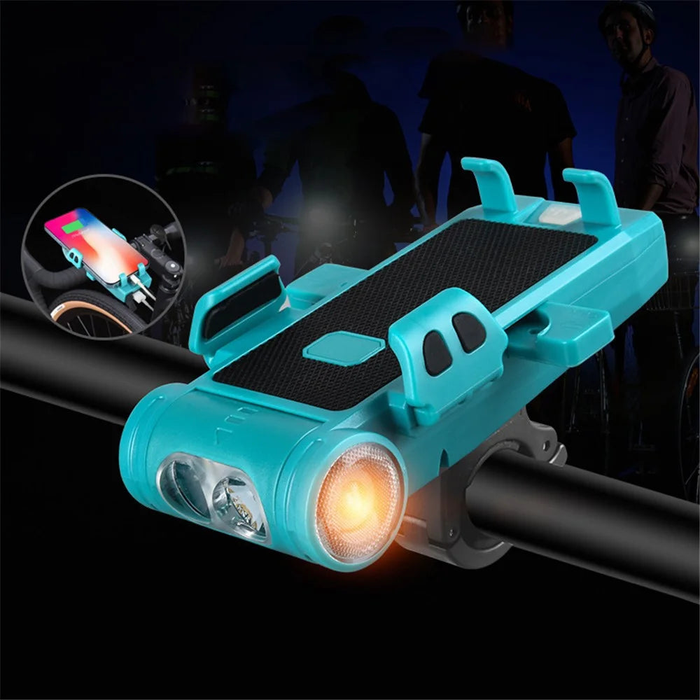FY-330 3500mAh Power Bank Multifunctional Bicycle Headlight 5 in 1 Mountain Bike Light with Mobile Phone Clip/Bell Riding Accessories - Blue - 4
