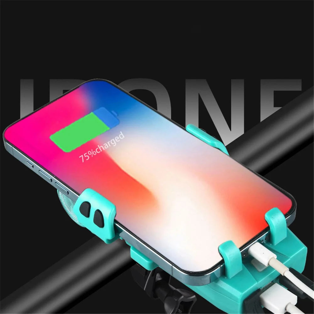 FY-330 3500mAh Power Bank Multifunctional Bicycle Headlight 5 in 1 Mountain Bike Light with Mobile Phone Clip/Bell Riding Accessories - Blue - 5