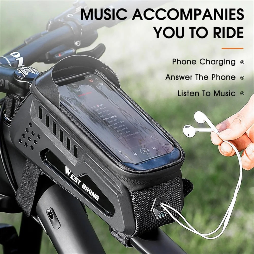 WEST BIKING YP0707293 2L MTB Road Bicycle Top Tube Hard Shell Storage Bag Bike Front Beam Touch Screen Phone Holder Bag - Black - 5