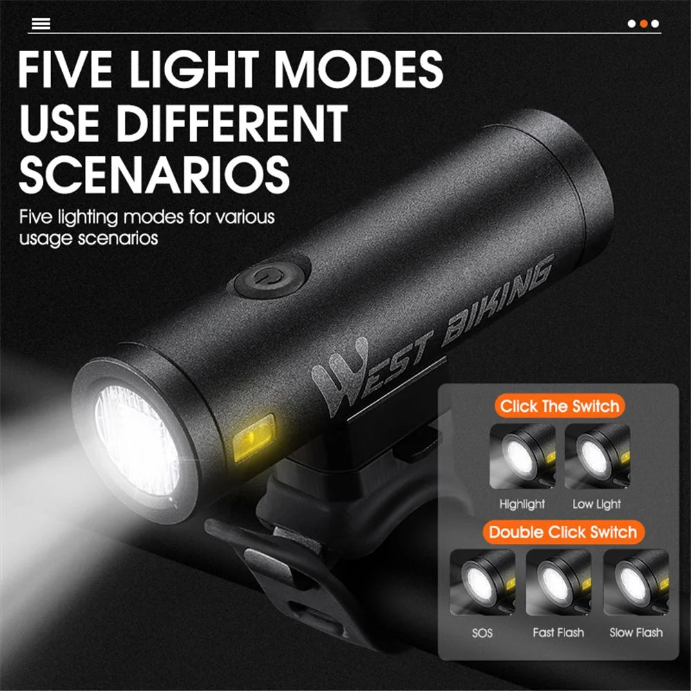 WEST BIKING YP0701332 500LM Bike Bright LED Front Light Night Cycling Bicycle Safety Torch Lamp - Black - 5