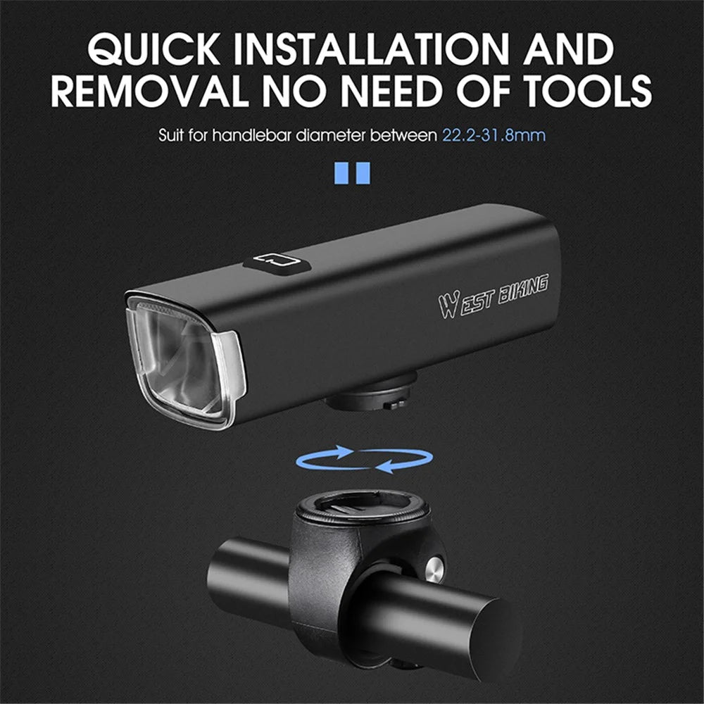 WEST BIKING YP0701353 Smart Vibration Induction Bike Headlight IP65 Waterproof High Brightness Bicycle Lamp - 7