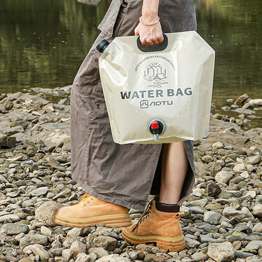 AOTU 9L Outdoor Camping Water Bag Foldable Water Storage Carrier for Hiking Climbing (BPA-Free, No FDA Certificate) - Khaki - 7