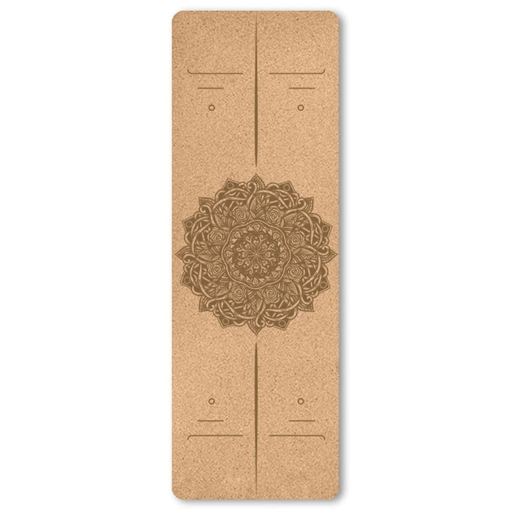 183 x 58 x 0.6cm Cork Yoga Mat Dual Sided Non Slip Exercise Mat TPE Yoga Pad - Flower Line 1 - 1