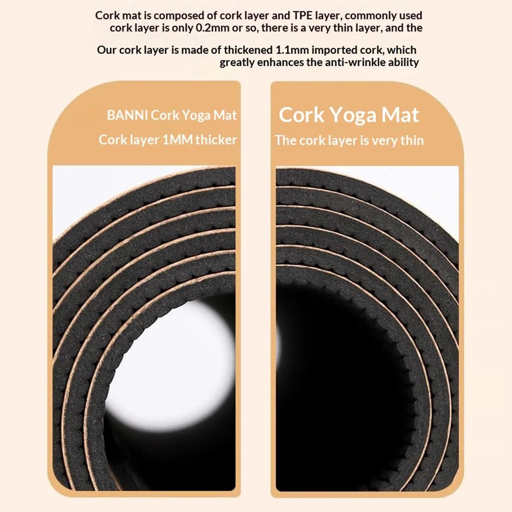 183 x 58 x 0.6cm Cork Yoga Mat Dual Sided Non Slip Exercise Mat TPE Yoga Pad - Flower Line 1 - 2