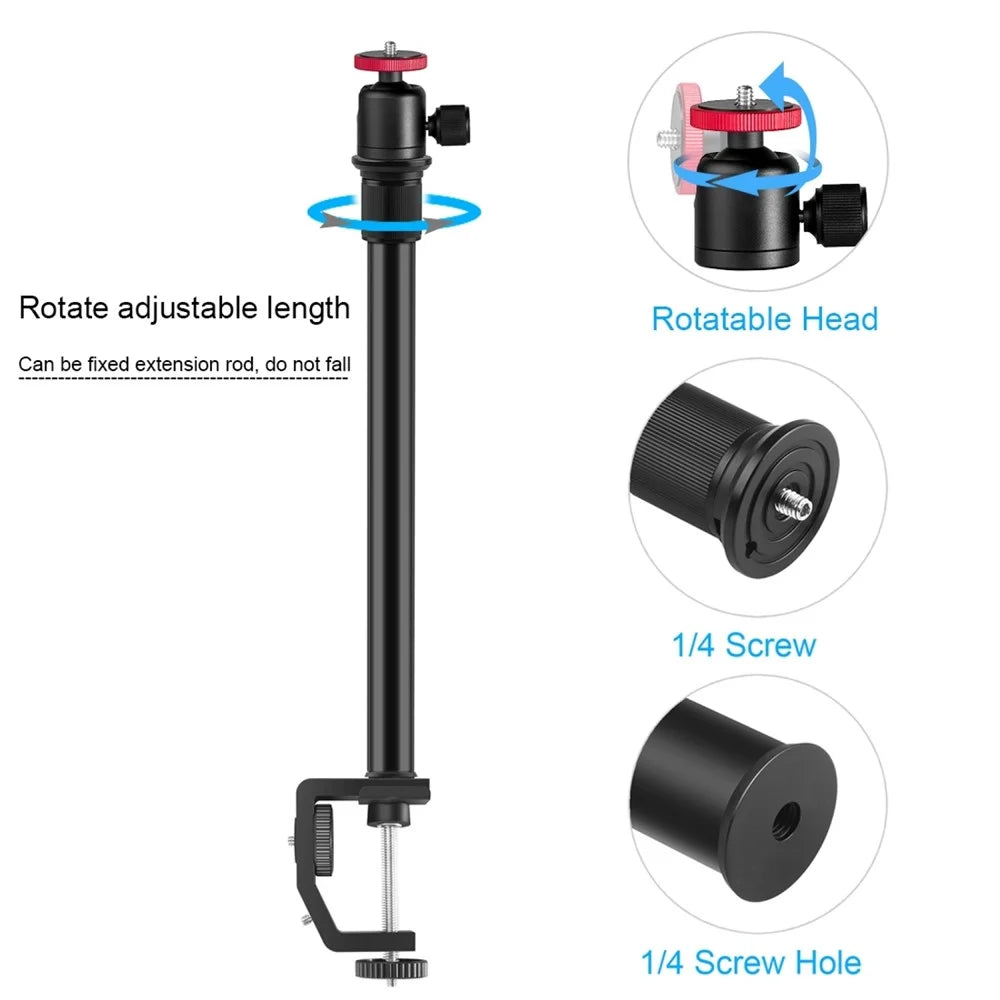 PULUZ PU3064B C-Clamp with Ball Head Gimbal Adjustable Center Column Extension Rod, Rod Length 33-60cm - 3