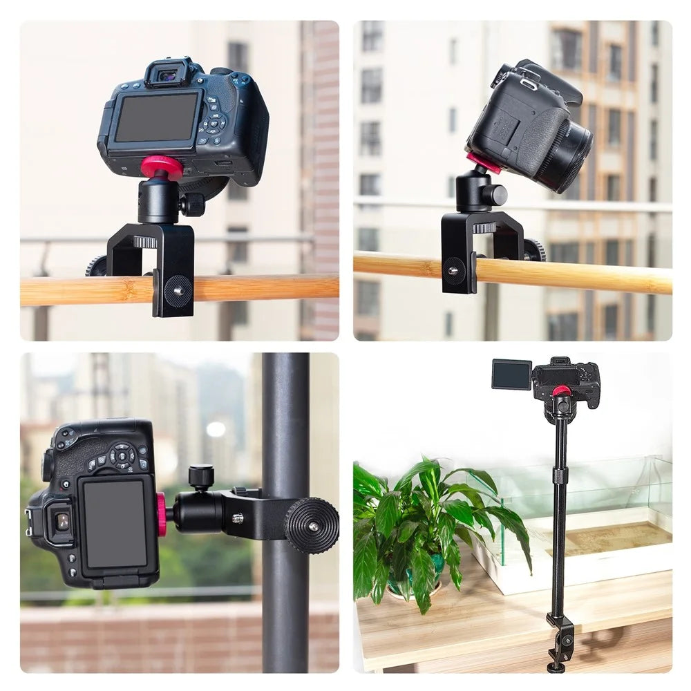 PULUZ PU3064B C-Clamp with Ball Head Gimbal Adjustable Center Column Extension Rod, Rod Length 33-60cm - 5