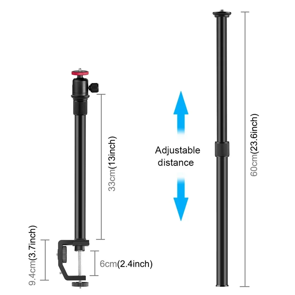 PULUZ PU3064B C-Clamp with Ball Head Gimbal Adjustable Center Column Extension Rod, Rod Length 33-60cm - 6
