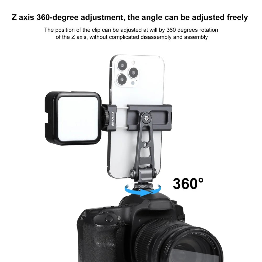 PULUZ PU3207B Cold Shoe Phone Clamp 360-Degree Rotation Aluminum Alloy Phone Clip Bracket - 6