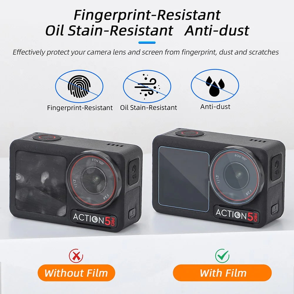 SUNNYLIFE OA5-BHM883 Tempered Glass Screen Protector Set for DJI Osmo Action 5 Pro Sports Camera Accessories (1 Main Screen + 1 Small Screen + 1 Lens) - 5