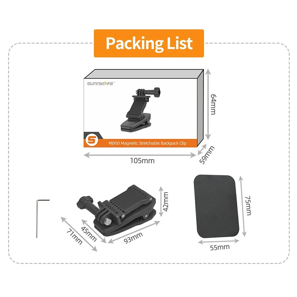 SUNNYLIFE MJ950 Action Camera 360 Degree Magnetic Backpack Clip Foldable Mount Bracket - 7