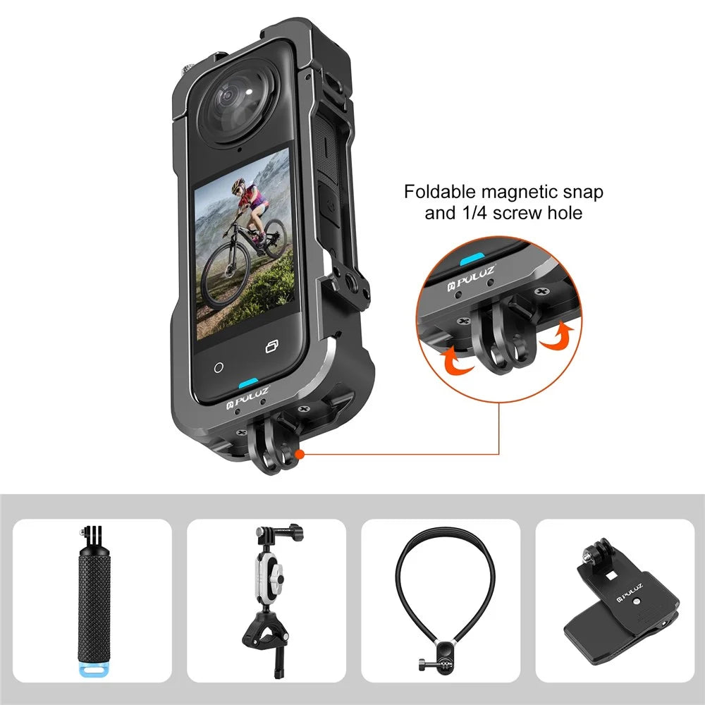 PULUZ PU981B For Insta360 X4 Aluminum Alloy Protective Cage Expansion Frame with Lens Cap - 5