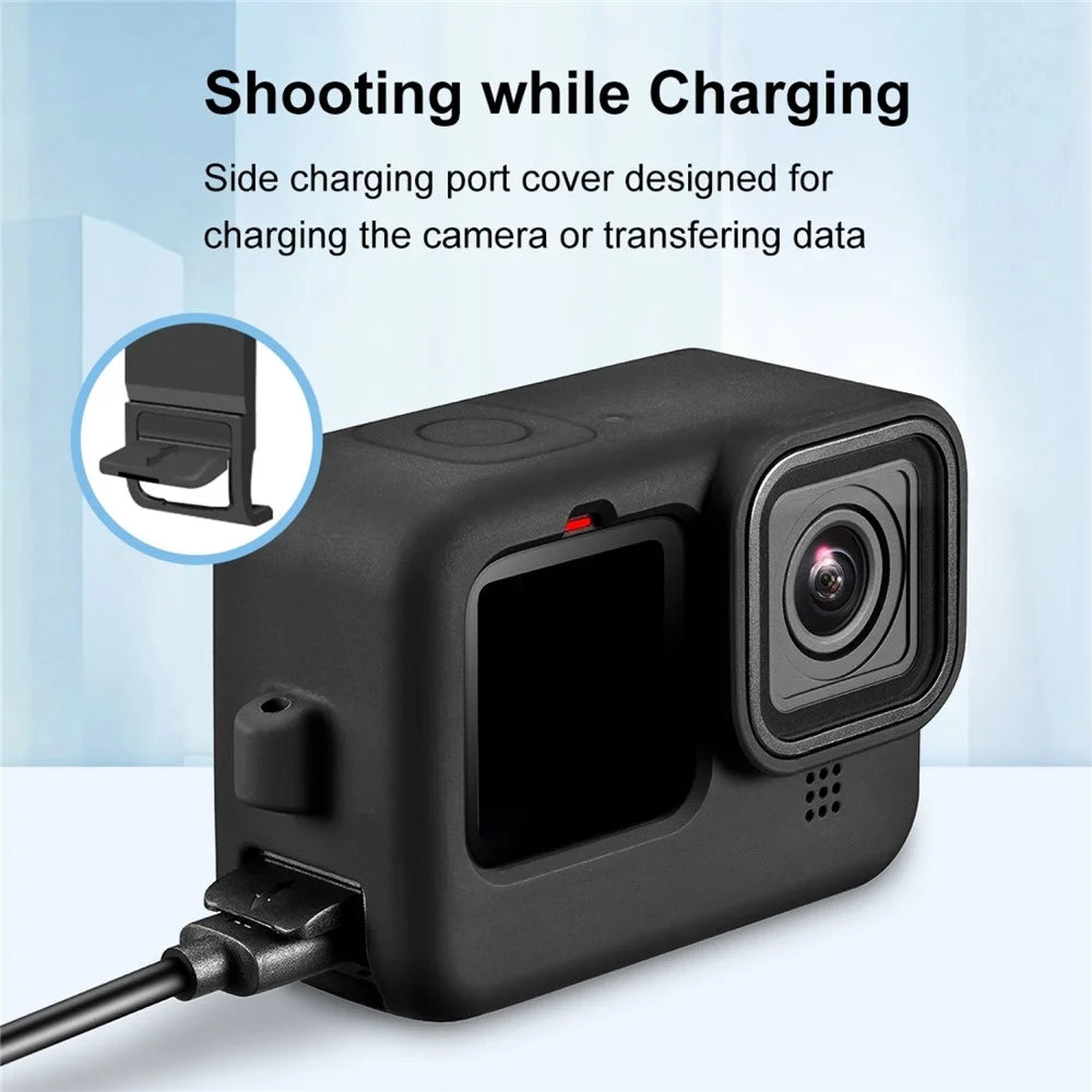 PULUZ PU540B Silicone Case for GoPro Hero 11 Black / 10 Black / 9 Black Protective Cover + POM Charging Side Cover + Lens Cap - 4