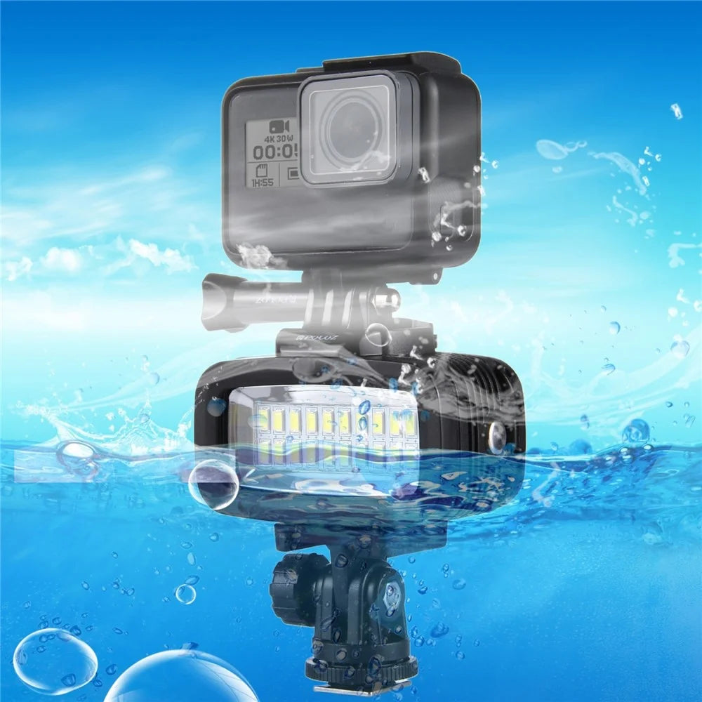PULUZ PU222 For GoPro LED Video Light IPX8 40m Waterproof 20 LEDs Hot Shoe Mount Fill Light with 2 Color Filters - 2