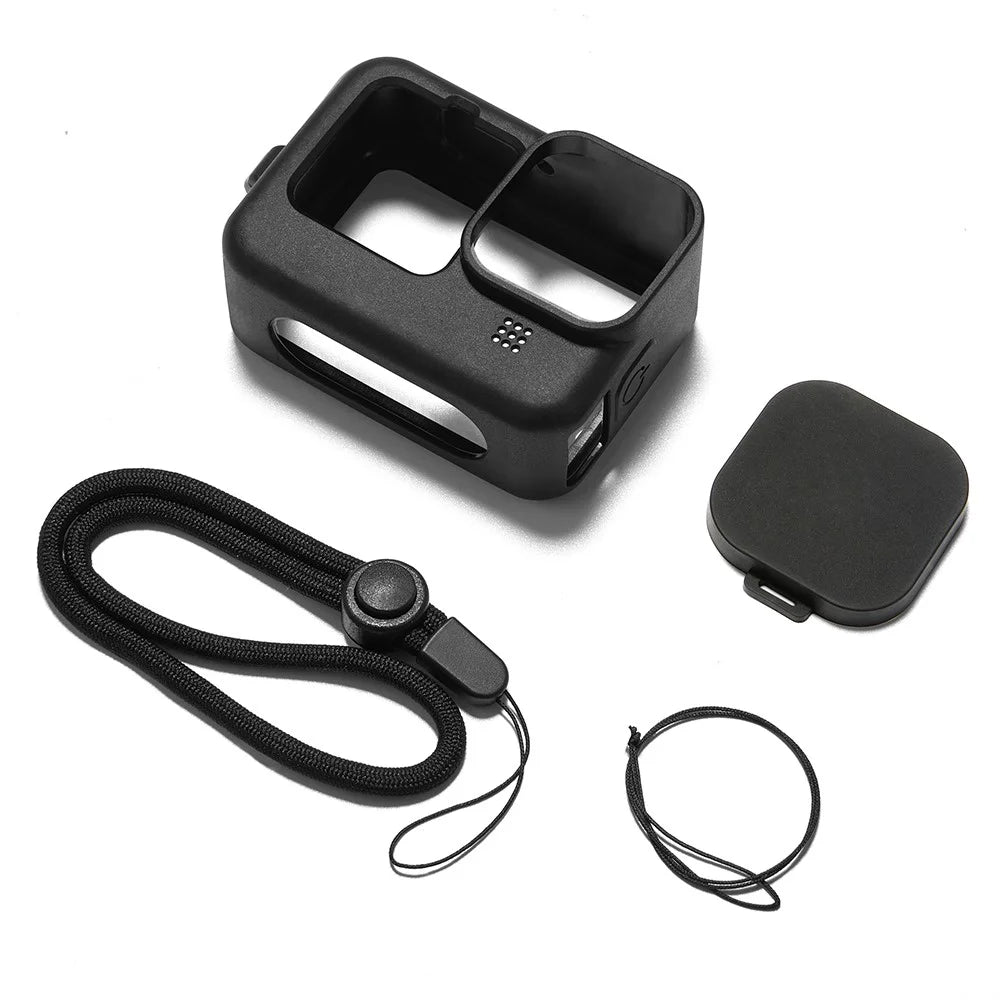 Silicone Case Protector Cover + Lens Cap + Lanyard for GoPro Hero 9 Action Camera - Black - 2