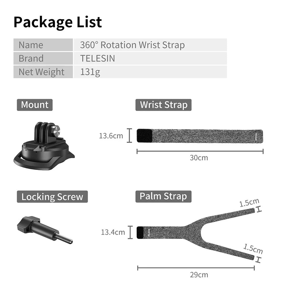 TELESIN GP-WFS-221 360 Degrees Rotation Wrist Hand Strap Camera Holder Mount Band for GoPro Hero 9 / 10 / 11 Action Camera - 5