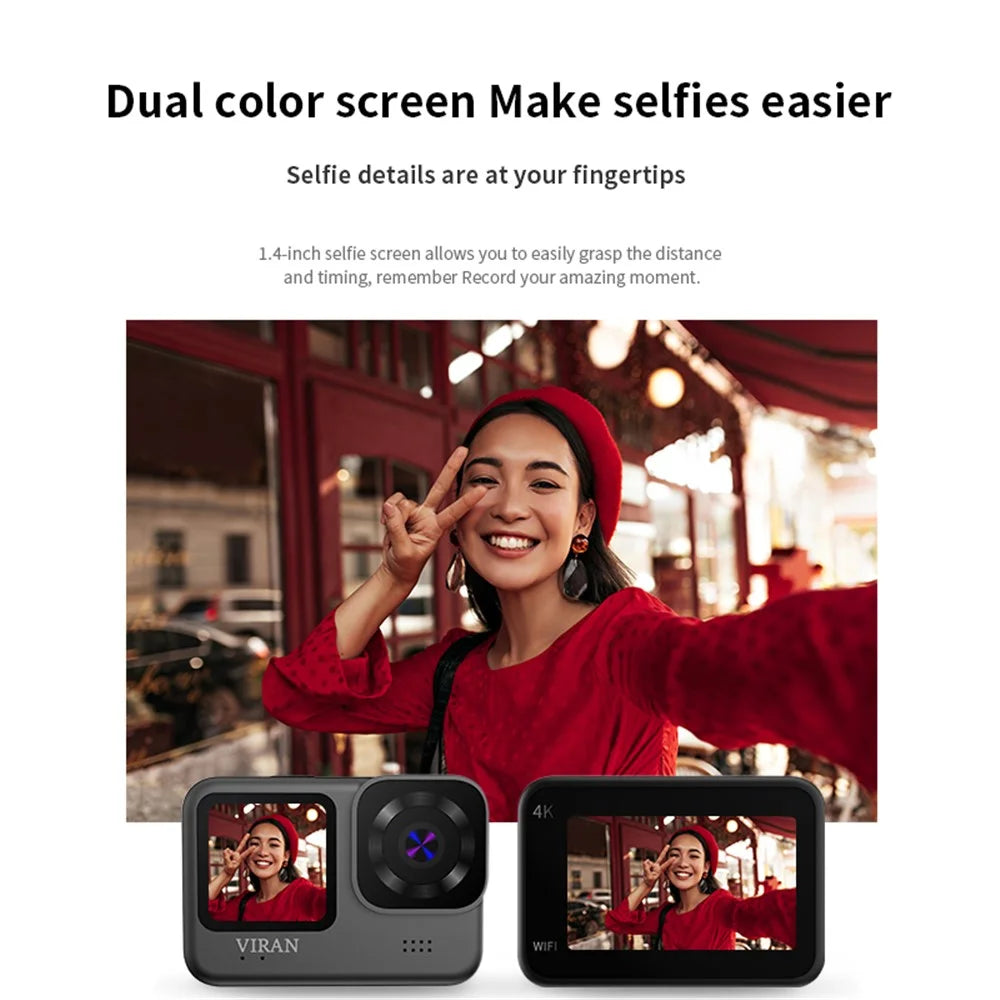 VIRAN V9 4K 60FPS WiFi Anti-Shake Action Camera IP68 Waterproof Dual Screen Motorcycle Video Recorder - 5