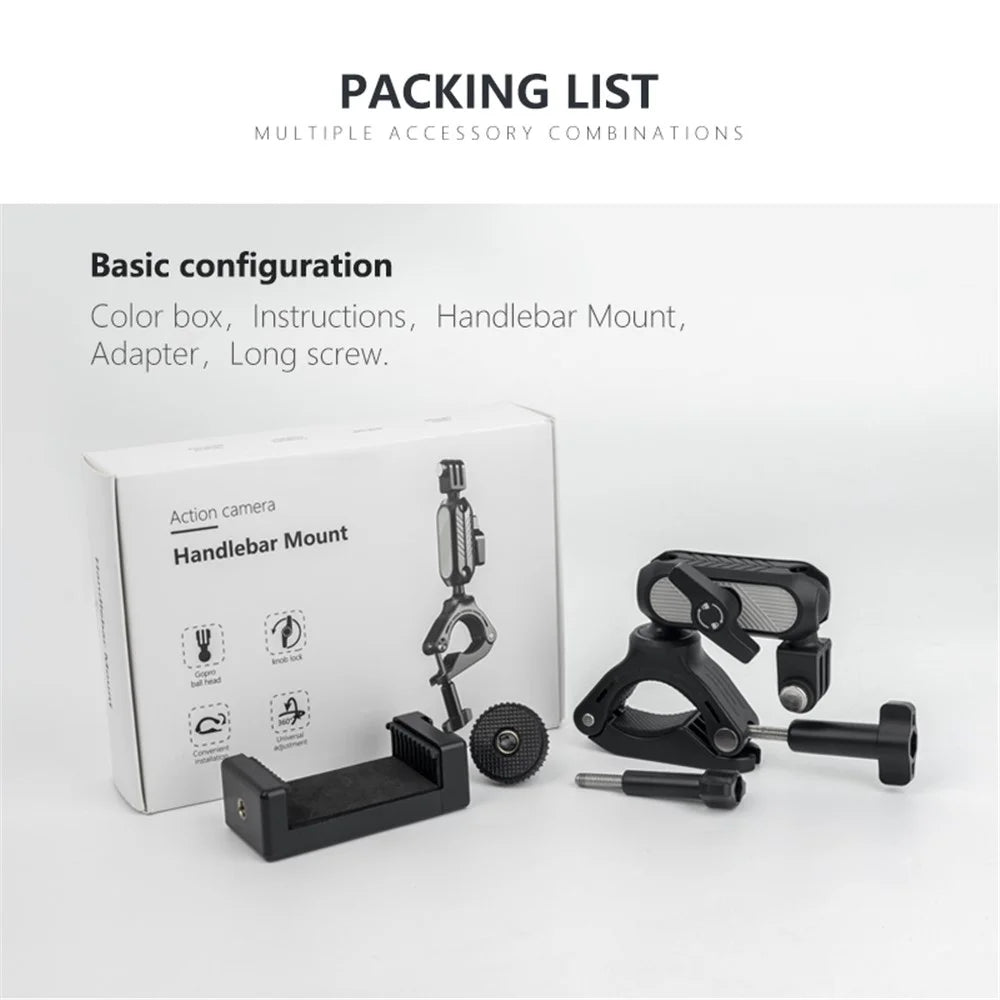 JUNNX JX-GP-10 Bike Handlebar Camera Mount Clamp for GoPro Hero 11 10 9, DJI 360-Degree Rotation Action Camera Bicycle Clip - 7