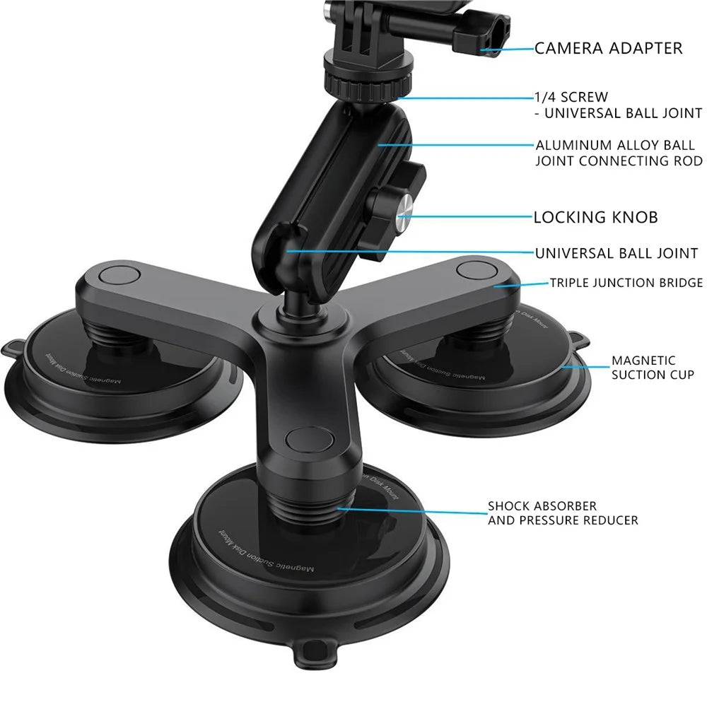 K03-3 Triple Magnetic Base Camera Magnetic Holder Mount with 360 Degree Rotating Ball Head - 2