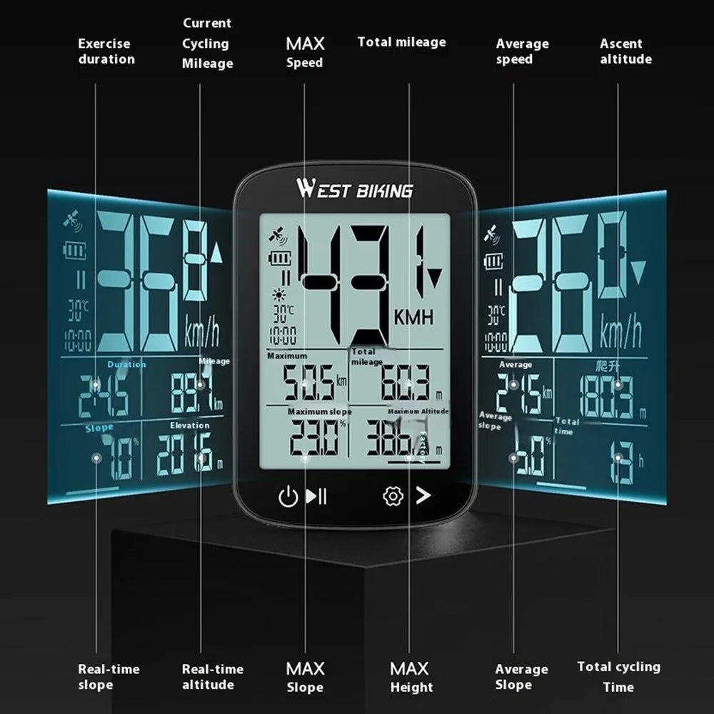WEST BIKING YP0702112 GPS Bike Computer Waterproof 2.4 Inch LCD Screen Cycling Wireless Speedometer - Black - 5