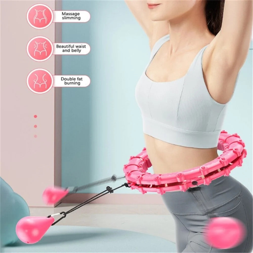 21 Sections Detachable Slimming Hoop Weight Loss Abdominal Waist Massage Weighted Fitness Hoop - Pink - 2