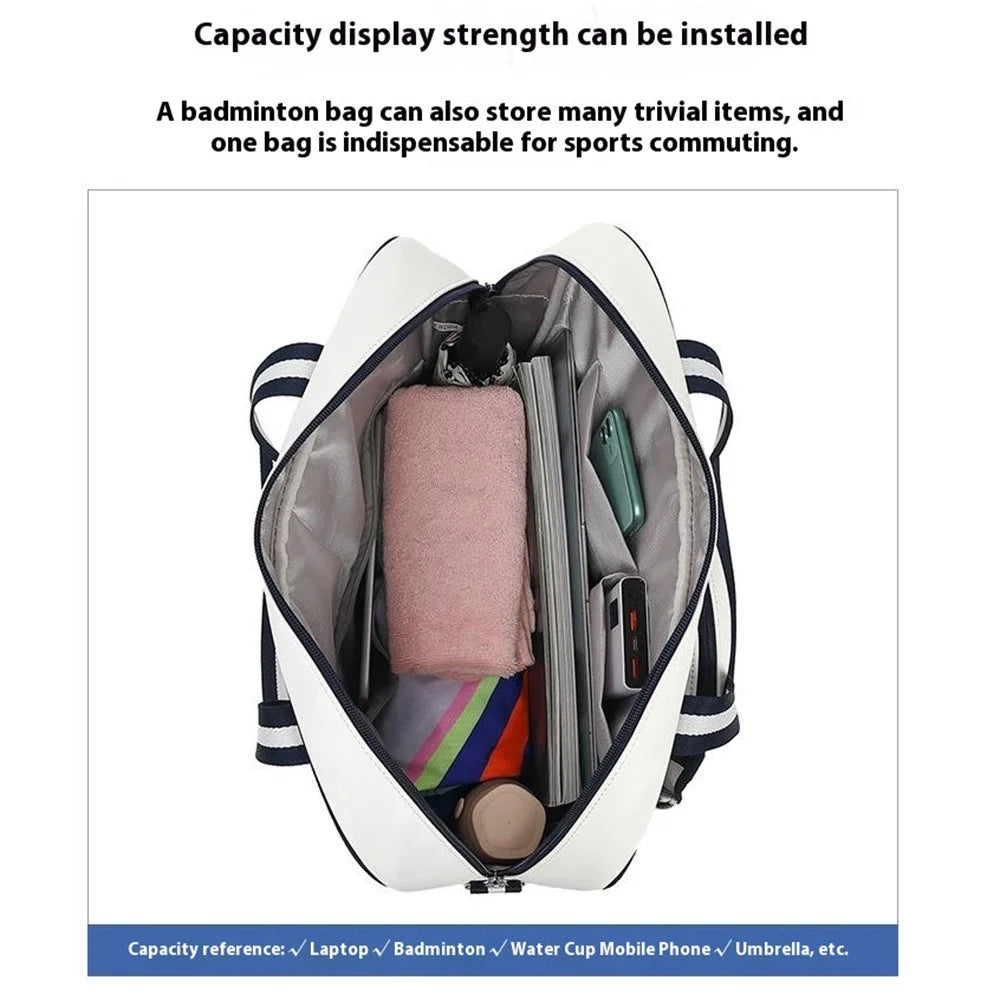 5625 PU Leather Racket Storage Bag Handbag Gym Bag Crossbody Shoulder Bag - Dark Blue - 6
