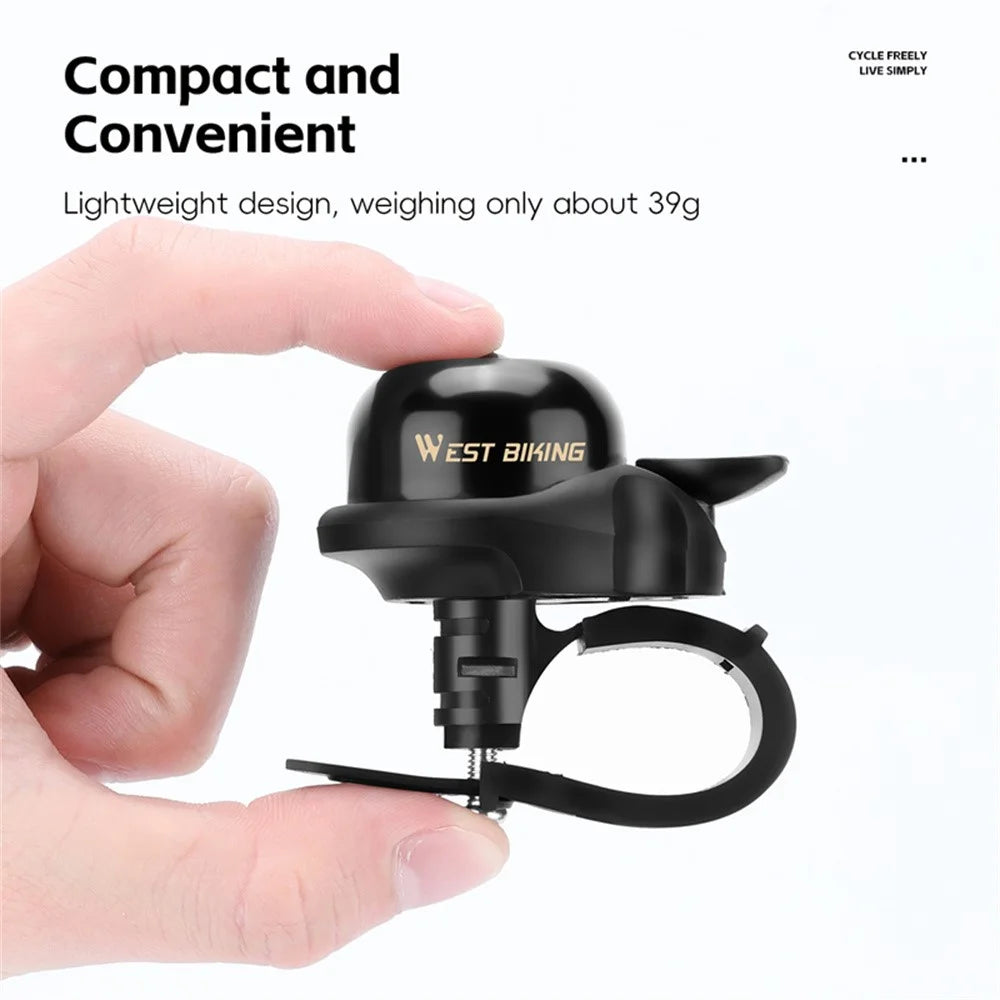 WEST BIKING YP0706069 Bicycle Bell Clear Sound Mini Brass Bell Adjustable Mount for 19-31.8mm Handlebar - Black - 5