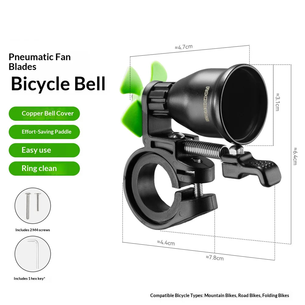 ROCKBROS BB2605FC 80dB Bicycle Bell Wind Powered Spinning Fan for Road Mountain Folding Kids Bike - 2