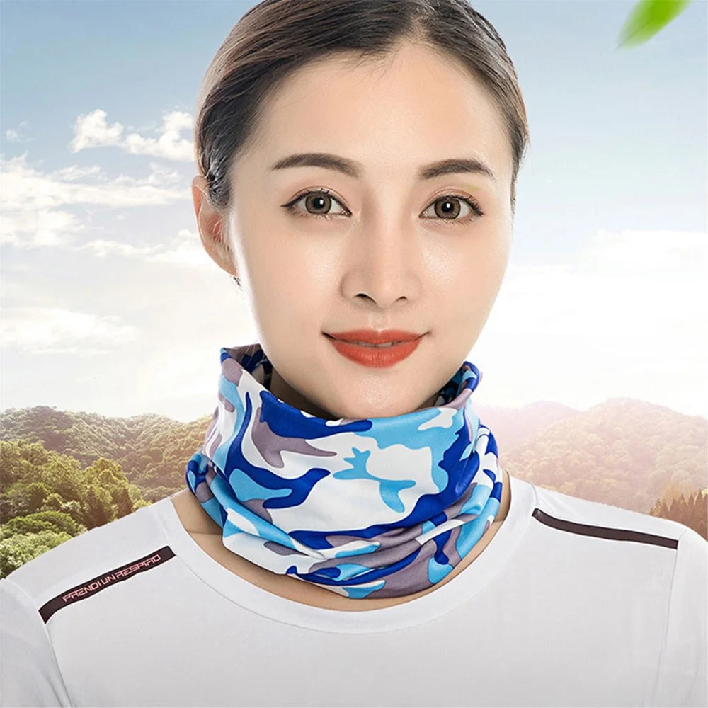 Summer Breathable Outdoor Cycling Half Face Mask Sun Protection Ice Silk Neck Gaiter - Camouflage Sky Blue - 2