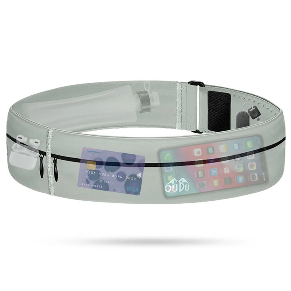 Sport Running Waist Bag Portable Outdoor Phone Holder Belt Bag (without Water Bottle), Size L - Light Grey - 1