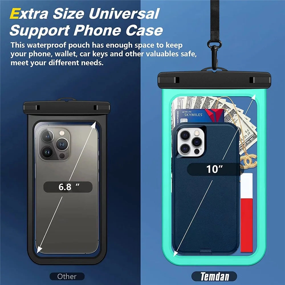 IPX8 Waterproof PVC Phone Pouch for Under 10-inches Mobile Phone Sealed Dry Bag with Strap - Green - 5
