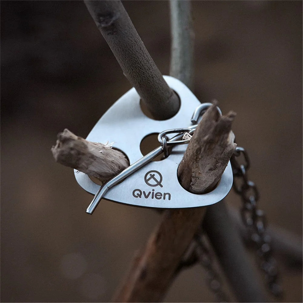 QVIEN QV-V01 Camping Tripod Board Stainless Steel Campire Support Plate with Hook Chain Turn Branches into Campfire Tripod - 3
