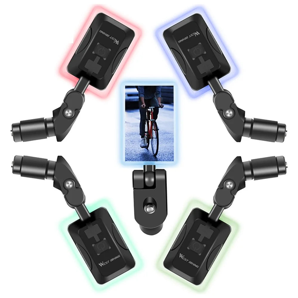 WEST BIKING USB Rechargeable Handlebar Mirror 360° Rotation Adjustable Rearview Mirror with LED Light - Rectangle - 2