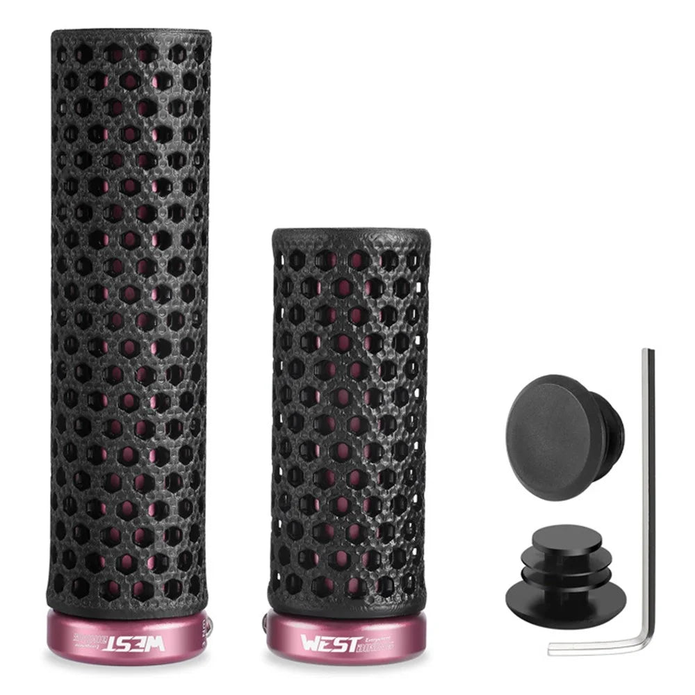 WEST BIKING YP0804092 1 Pair Mountain Bike Long + Short Grips 3D Printed TPU Anti Slip Handlebar Grips - Black / Pink - 1