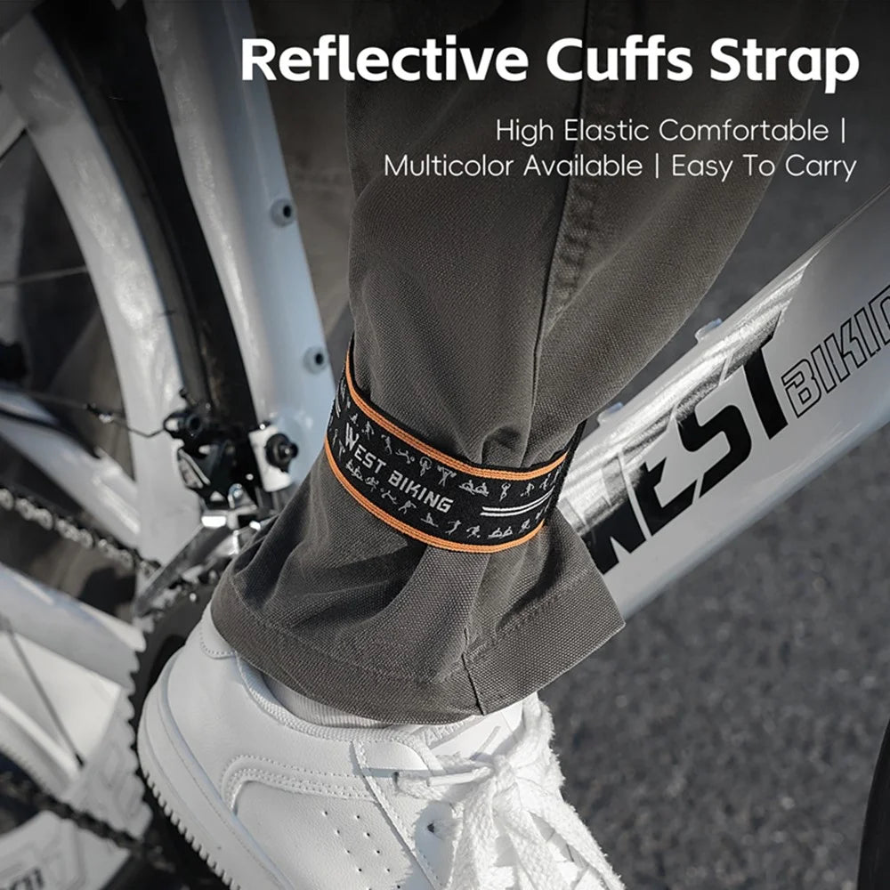 WEST BIKING YP0719495 Reflective Cycling Pant Strap Adjustable Anti-Slip Leg Band with Magic Tape Fastener for Riding Safety - Orange - 4