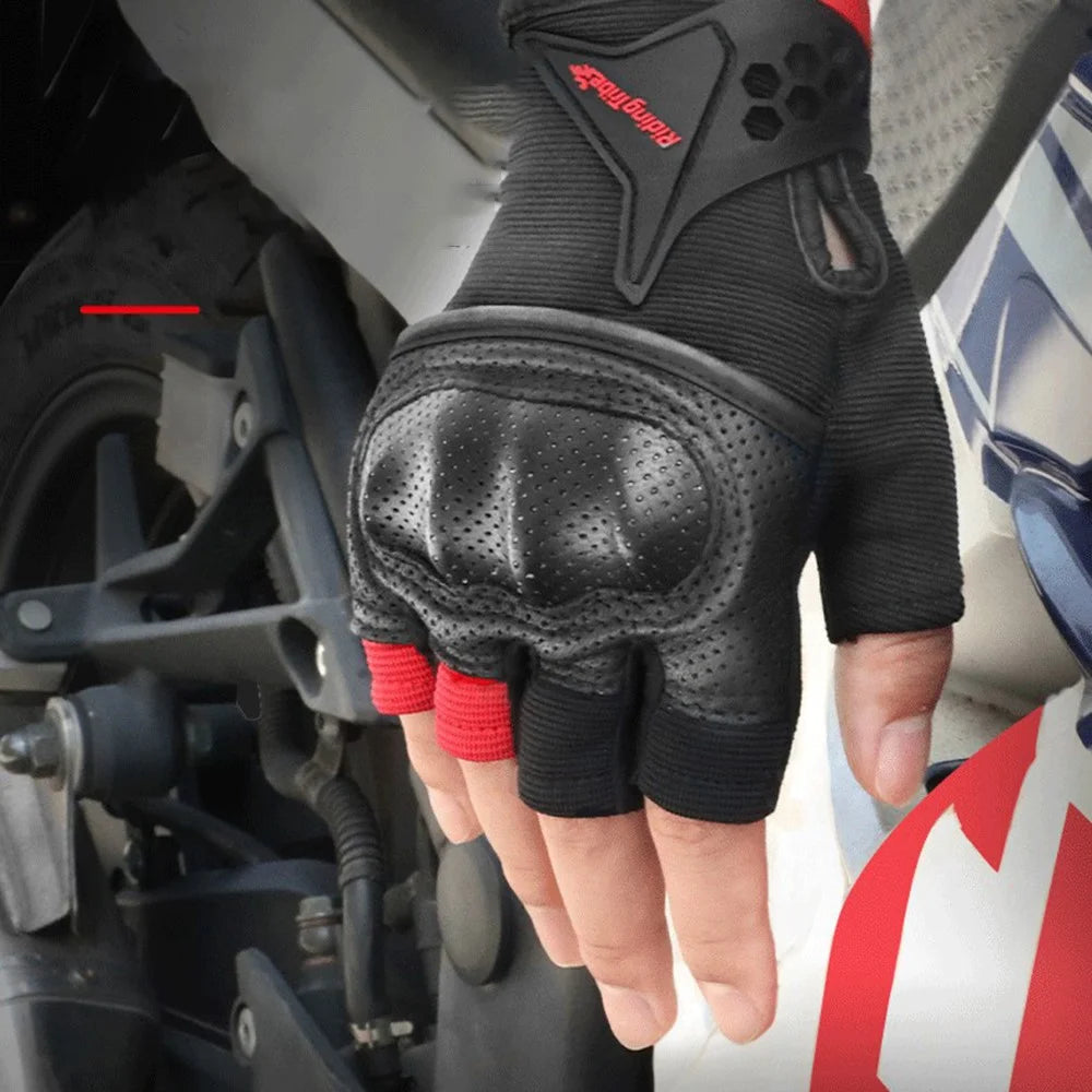 RIDING TRIBE MCS-57B Anti-Wear Summer Anti-Slip Motorcycle Riding Half Finger Gloves Fingerless Gloves for Cycling Motorbike Sports - Black/M - 2