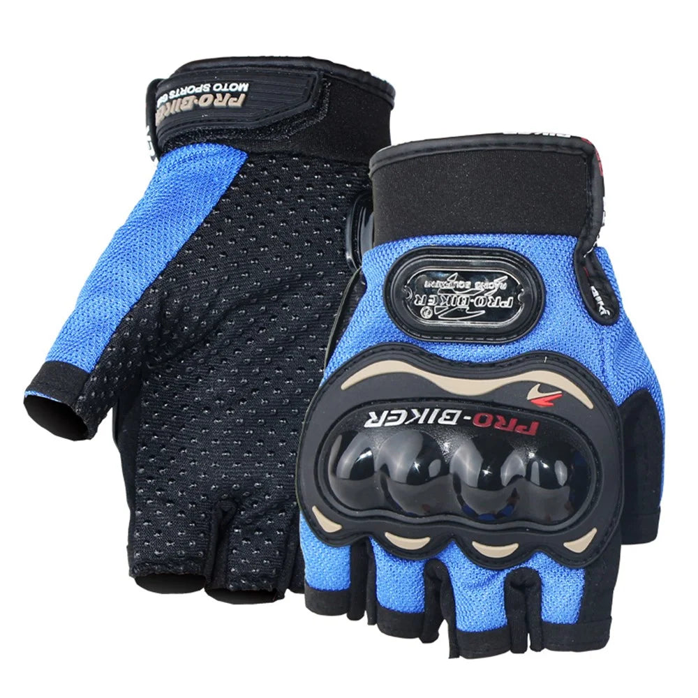 PRO-BIKER MCS-04C Half Finger Motorcycle Riding Gloves Breathable Knuckle Protection Gloves for Cycling Motorbike Sports - Blue/M - 1