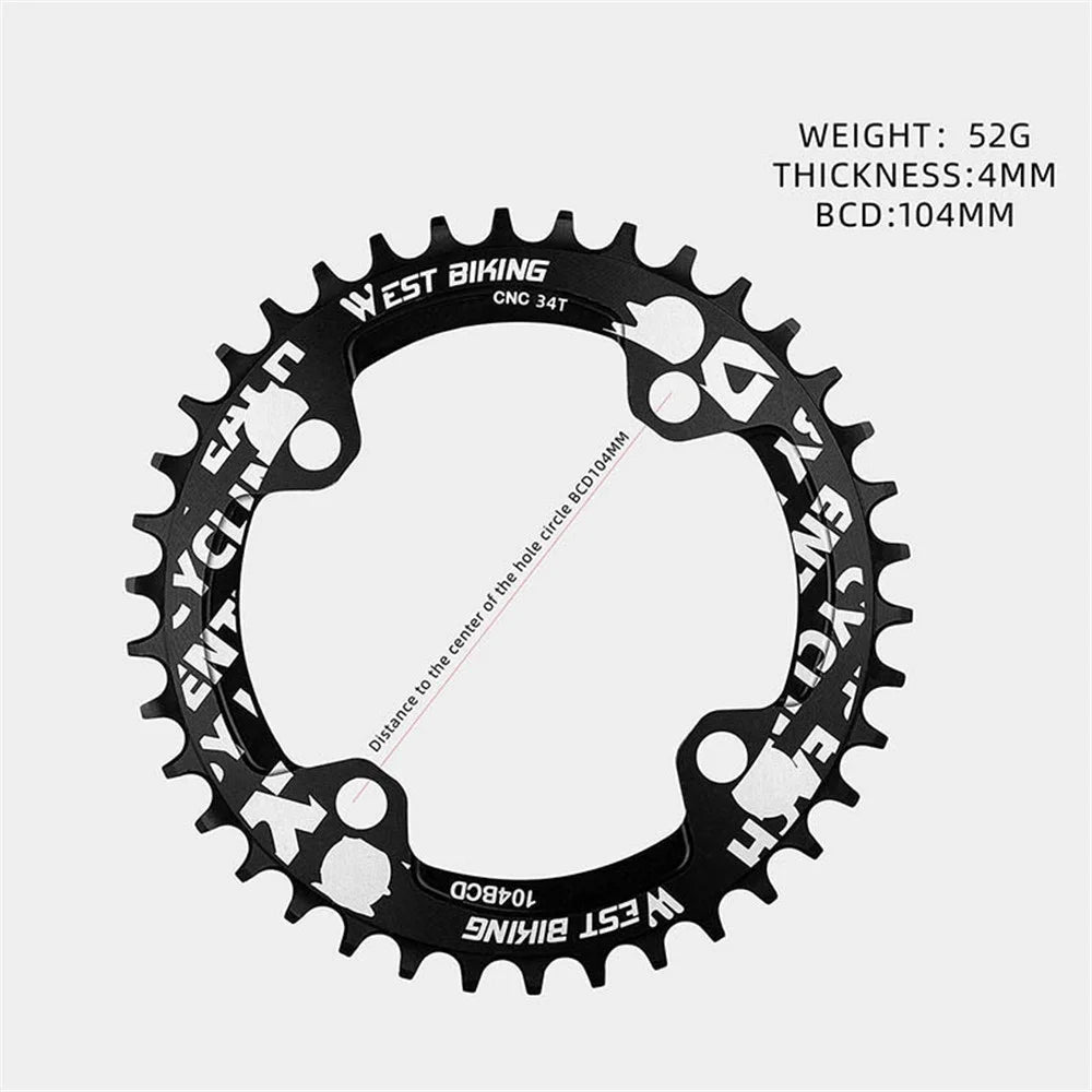 WEST BIKING Aluminum Alloy CNC Positive and Negative Tooth Disc 104BCD 34T Single Chain Ring for MTB Bicycle - Black - 2