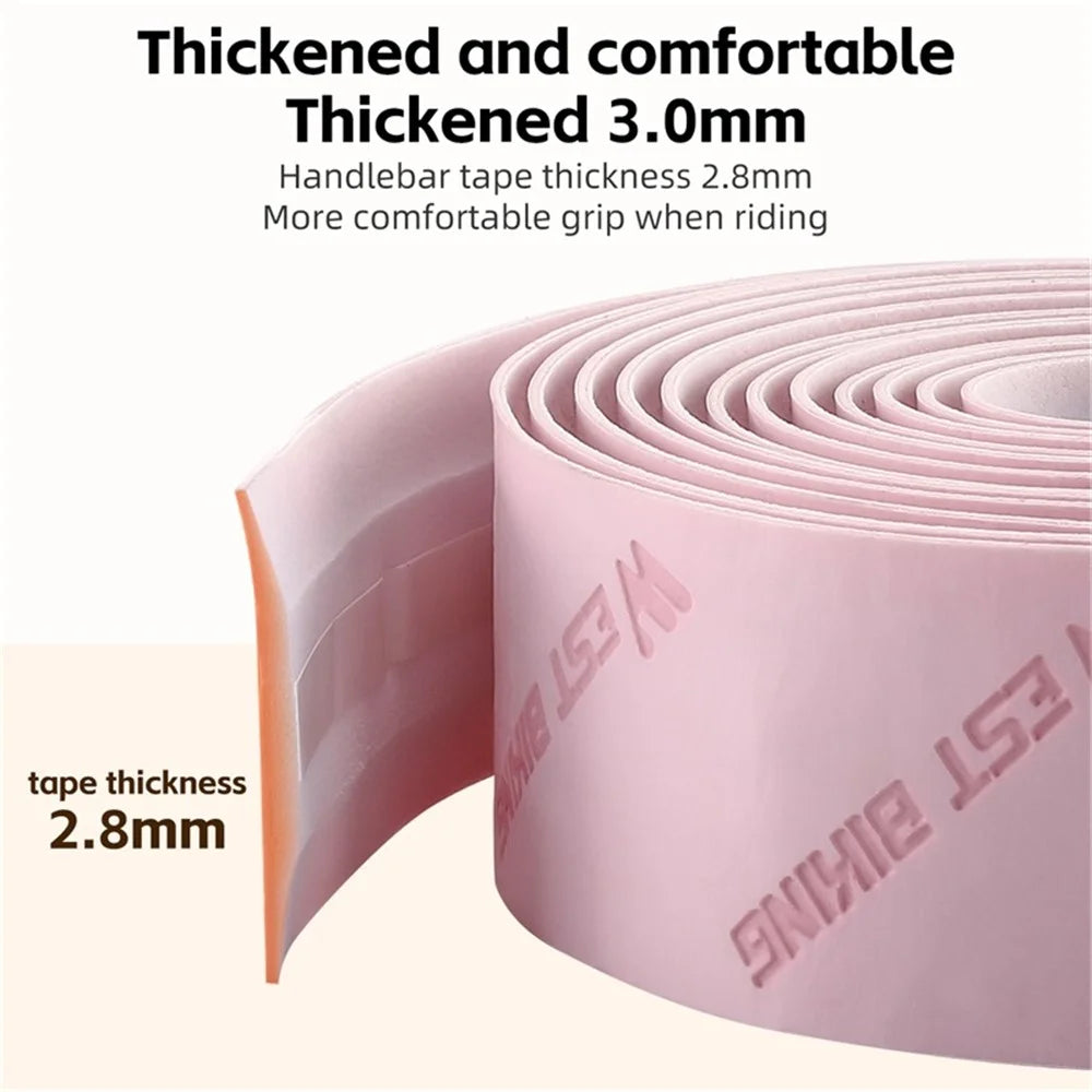 WEST BIKING YP0804075 2Pcs PU Leather+EVA Handlebar Tape Road Bike Handle Wrap - Pink - 3