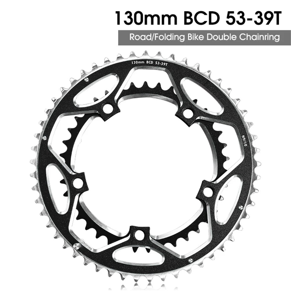 WEST BIKING YP0719272 Road Bike Chainring 130BCD 39T/53T Bicycle Aluminum Alloy Crankset Tooth Plate for 8/9/10/11 Speed Chain Wheel Double Crown - Black - 2