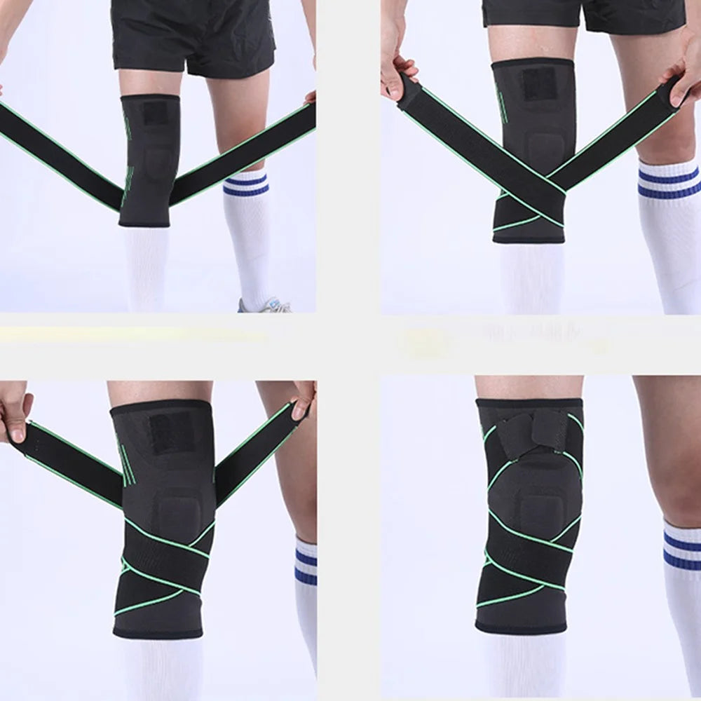 KYNCILOR AB028 1/Pc Non-slip Knee Support Brace for Running Hiking Basketball Joint Pain Relief Elastic Knee Protector Pads with Straps - Green/ S - 6