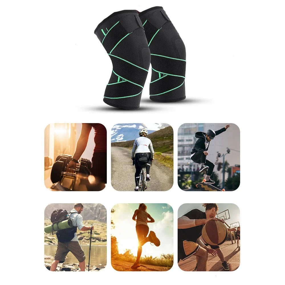 KYNCILOR AB028 1/Pc Non-slip Knee Support Brace for Running Hiking Basketball Joint Pain Relief Elastic Knee Protector Pads with Straps - Green/ S - 7