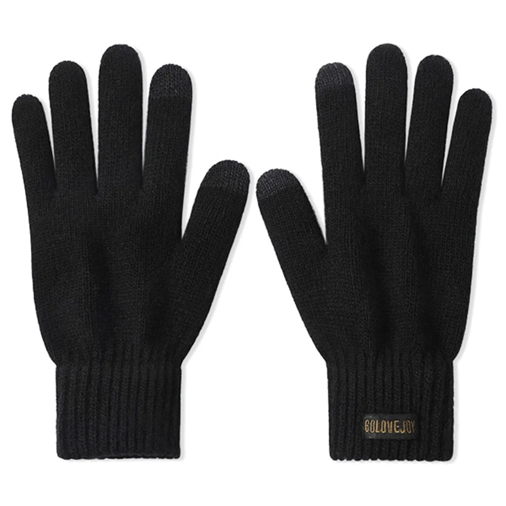 GOLOVEJOY DZ153 1 Pair Winter Outdoor Cycling Warm Wool Gloves Unisex Touch Screen Full Finger Knitted Gloves - Black L - 1