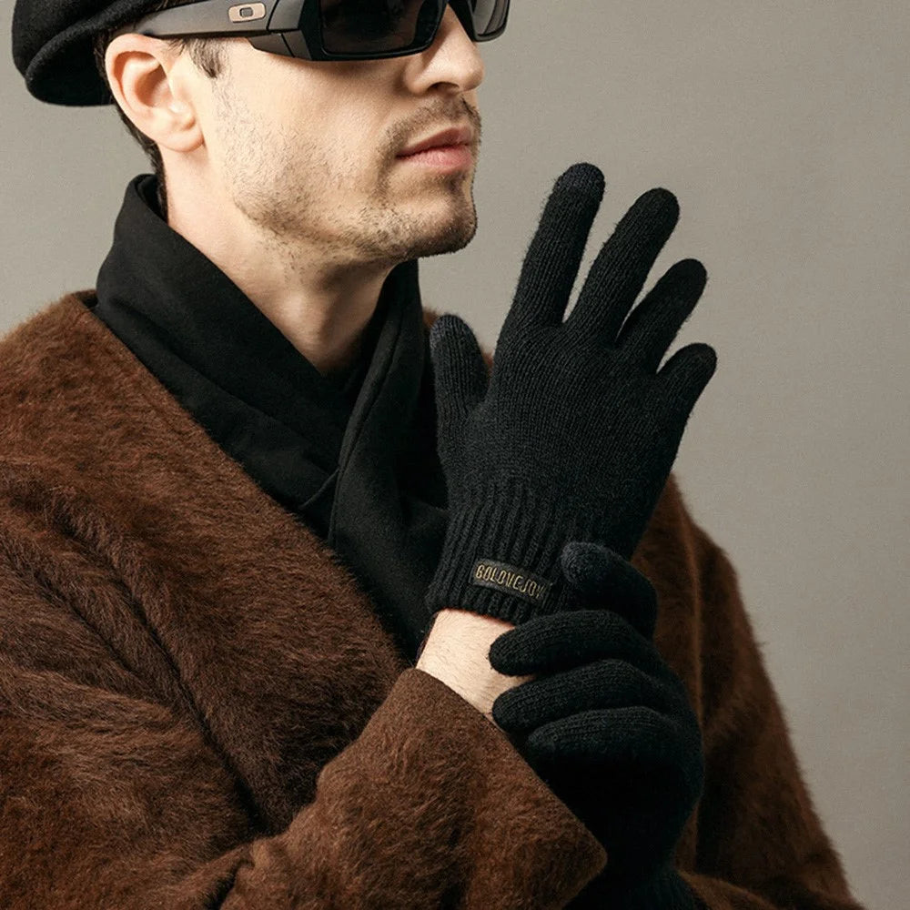 GOLOVEJOY DZ153 1 Pair Winter Outdoor Cycling Warm Wool Gloves Unisex Touch Screen Full Finger Knitted Gloves - Black L - 2