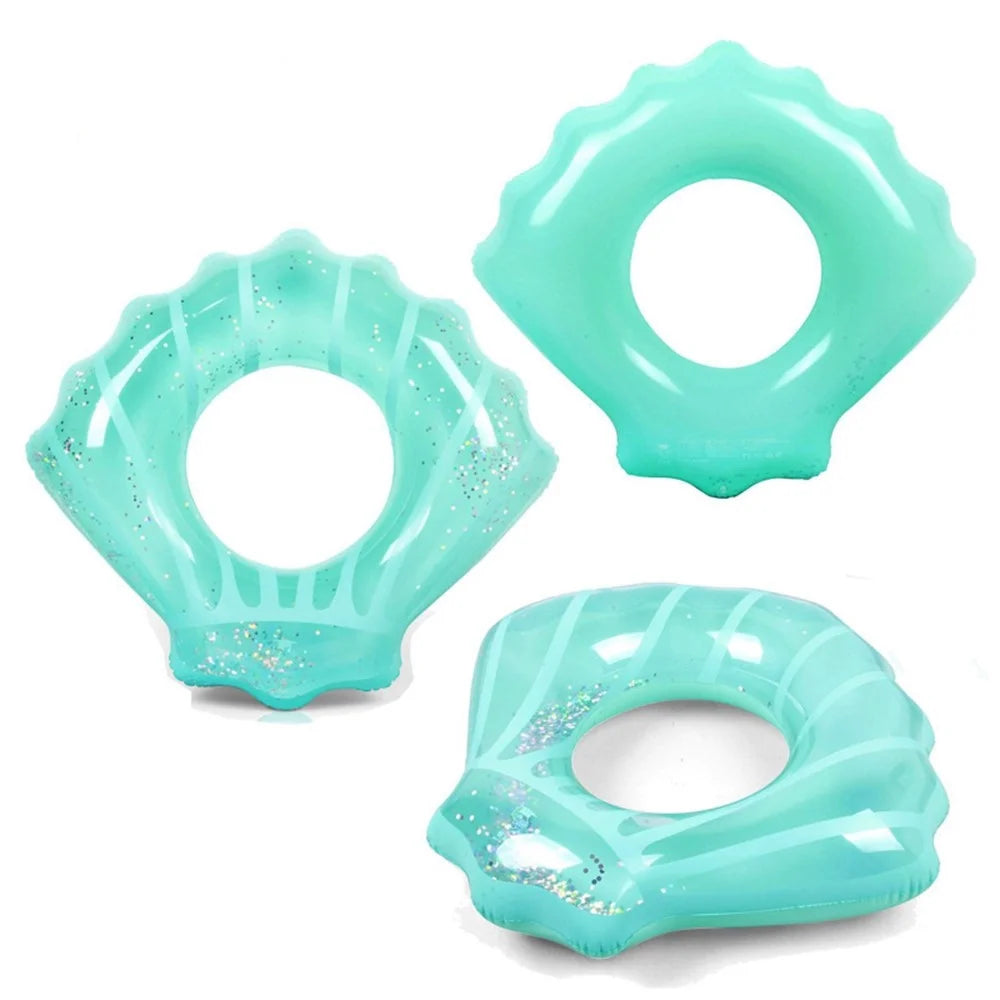 70*80cm Scallop Shell Inflatable Swim Ring Glitter Sequins Summer Swim Tube Inflatable Pool Toy - Blue - 1